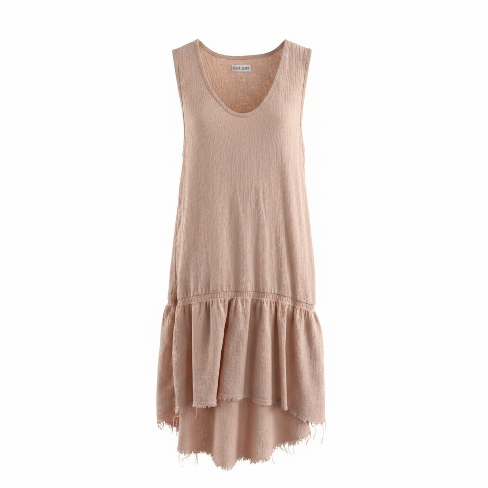 Black Crane Women Gauze Dress S Pink Ruffle High-Low Raw Hem Minimalist Lagen